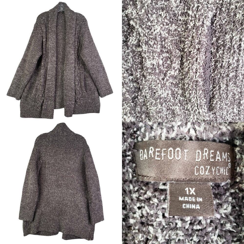 Barefoot Dreams Cardigan Open Front Cozy Chic Lite Relaxed Gray Plus Size 1X